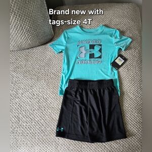 Under Armour Aqua & Black Kids Athletic Tee and Shorts Set